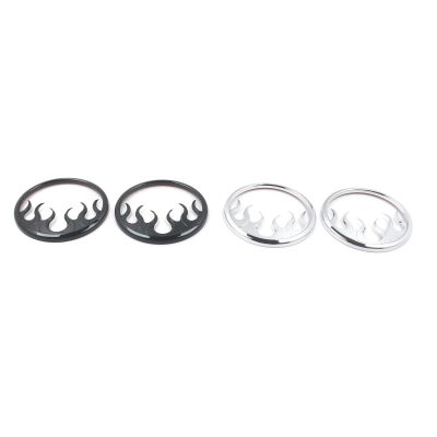 FINMOKAL Chrome Black Flame Front Speaker Grill Trim Cover For Harley Electra Glide 2014-2022