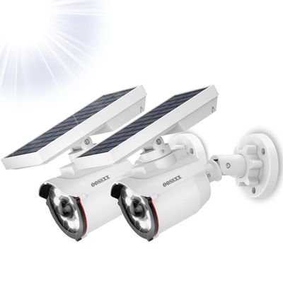 OOSSXX Solar Powered Outdoor Wireless Simulated Cameras Fake Camera Wire Free Solar Motion Light Motion Sensor Floodlights Spotlight
