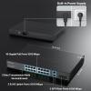 16 Port Full Gigabit PoE Switch with 2 *Gigabit SFP Ports & RJ45 Ports, Unmanaged Plug and Play, High Power Total Budget 300W, 802.3af/at Compliant, Fanless & Slience, Metal Housing, Rack Mount view 2