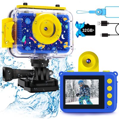 Pool Toy & Kids Underwater Camera 99FT Waterproof Kid Action Camera 1080P Video&20MP Photo with Flip Lens, Includes 32GB Card for Diving Swimming Beach Snorkeling.Birthday Gift for Boys - GKTZ