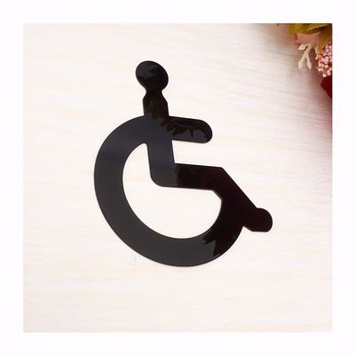 MOZTO Acrylic Wheelchair Disabled Toilet Mirrored Door Sign 3D Mirror Surface Wall Sticker, for Public Toilet (Color : Black, Size : 20cm (8in) Height)