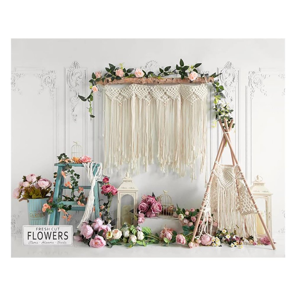 Kate 10x8ft Spring Fresh Cut Flowers Backdrops for Photography Bohemian Dream Catcher Background Pink Blooming Rose Backgrounds Wedding Bridal Baby Shower Portrait Backdrop