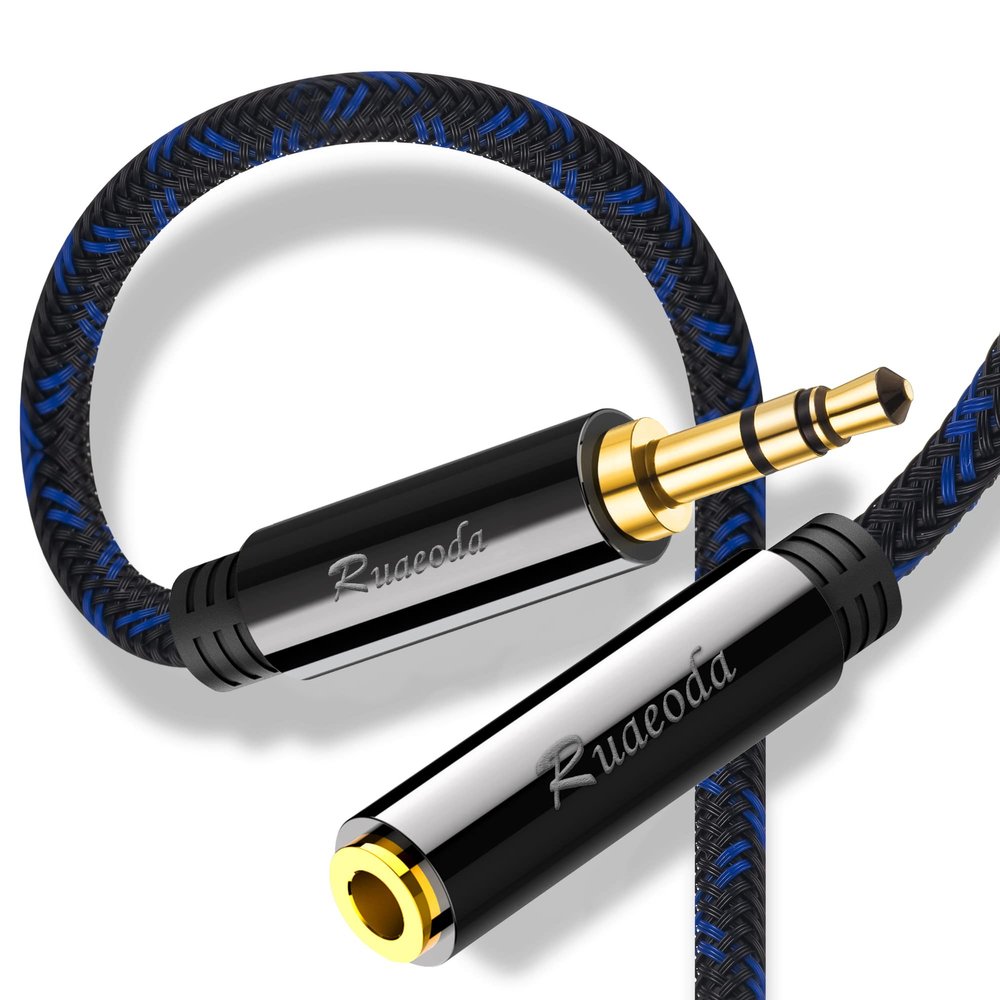 Ruaeoda 100 ft Double Shielded Long Headphone Extension Cable - 3.5mm Male to Female