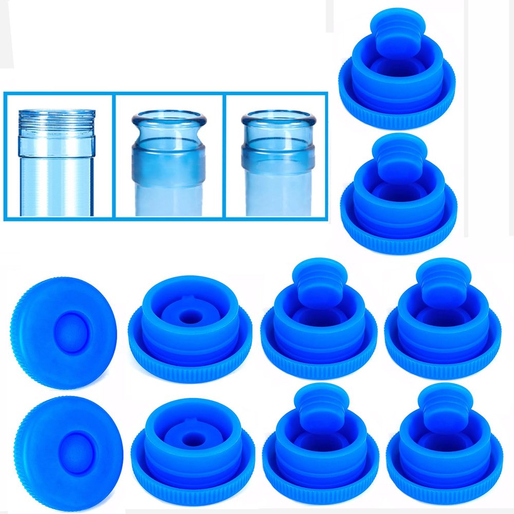 3 & 5 Gallon Water Jug Cap Reusable - Non-Spill 55mm Water Bottle Caps,Silicone Replacement Cap Lids Anti Splash 10 Pack
