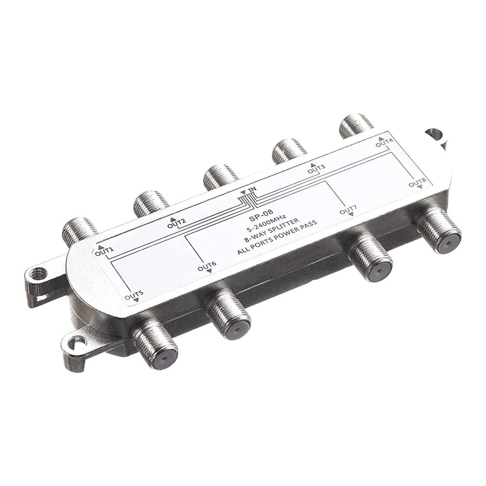 Pasotim Digital 8 Way Coaxial Cable Splitter 5-2400MHz, RG6 Compatible, Work with Analog/Digital TV Connections and Internet, Silver, 500317629