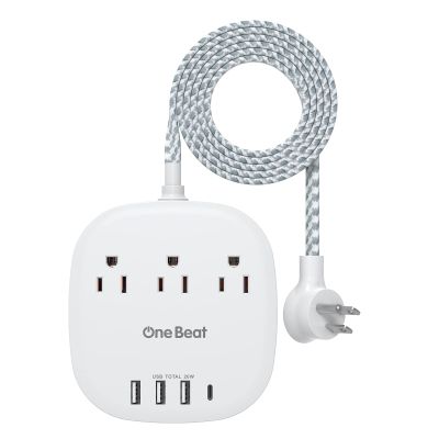 PD 20W USB C 3 Outlet 4 USB Ports Flat Plug Power Strip No Surge Protector for Cruise Ship Travel, 5 ft Long Extension Cords, Power Delivery, Desktop Power Strip for Dorm Home Office