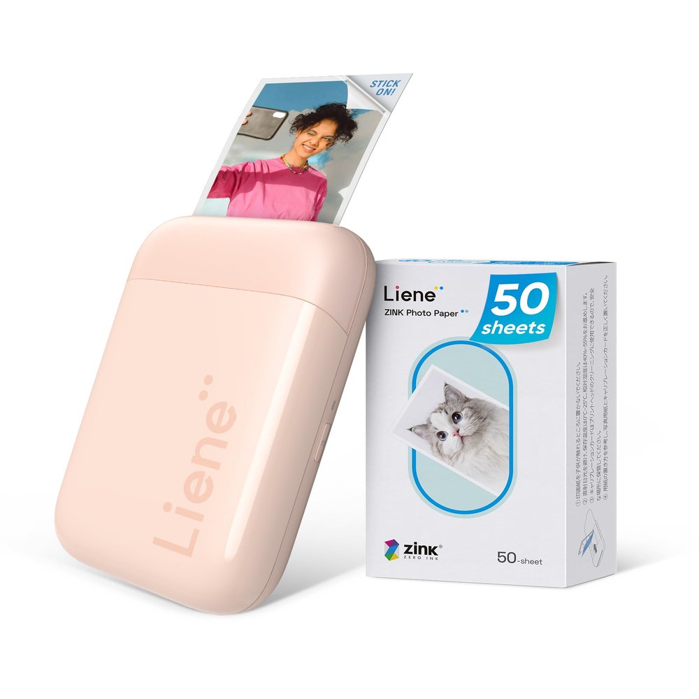 Liene Photo Printer, 2x3 Mini Instant Portable Color Mono Picture Printer w/ 50 Zink Adhesive Paper, Bluetooth 5.0, Compatible w/iOS & Android, Small Photo Maker for iPhone, Smartphones, Pink