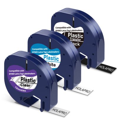 3 Pack Compatible with DYMO LetraTag Refills 12mm x 4m 1/2" x 13' LT Plastic Label Tape Replacement for DYMO LT-100H LT-100T LT-110T QX50 XR XM 2000, Black on White/Black on Clear/White on Black