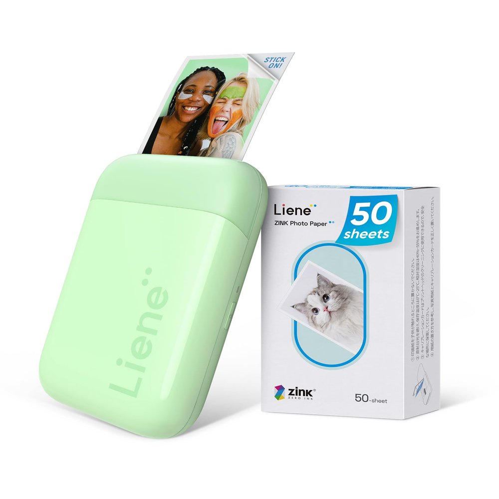 Liene Photo Printer, 2x3 Mini Portable Instant Photo Printer Bundle w/ 50 Zink Adhesive Paper, Bluetooth 5.0, Compatible w/iOS & Android, Small Color Mono Picture Printer for iPhone, Smartphone Green