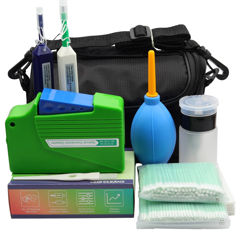 Fiber Optic Cleaning Kit with Fiber Cleaning Cassette for FC SC ST LC MU Connectors 1.25mm/2.5mm Fiber Cleaner Pen