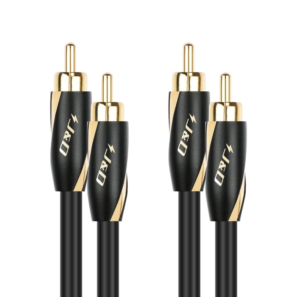 J&D Audiophiles RCA Cable, 24 AWG 2RCA Male to Male Stereo Interconnect Audio Cord, Gold-Plated Subwoofer Cable for Home Theater, HDTV, Amplifiers, Hi-Fi Systems, Speakers, 1.5 Feet/46 cm