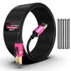 30FT Cat8 Outdoor Ethernet Cable, In-Ground, 26AWG Pure Copper Cat 8, Heavy Duty Direct Burial, LLDPE UV Jacket, Waterproof, 40Gbps 2000Mhz SFTP Patch Cord, POE, Network, Internet, with 25 Cable Ties view 1