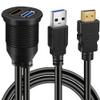 BATIGE USB 3.0 & HDMI to HDMI + USB3.0 AUX Extension Dash Panel Waterproof Car Flush Mount Cable for Car Boat and Motorcycle - 1ft view 1