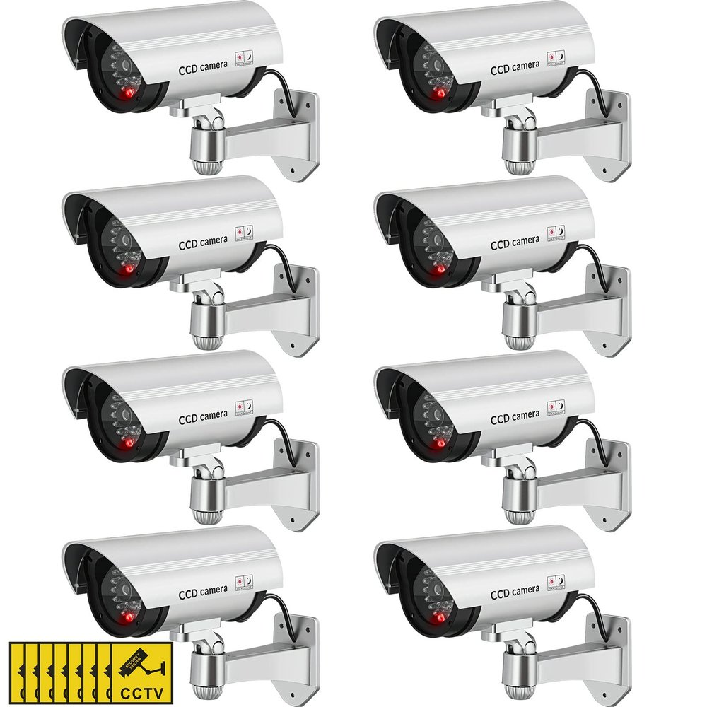 8 Pack Fake Security Cameras with Flashing LED for Home & Residential