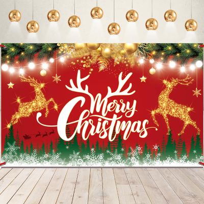 KatchOn XtraLarge Merry Christmas Banner - 72x44 Inch | Red Christmas Backdrop for Party Decorations | Lighted Letters Banner