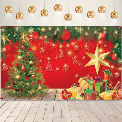 KatchOn, XtraLarge Christmas Banner - 72x44 Inch, Red, Cloth Fabric, Includes Red Ribbon Roll - 20 Feet, Perfect for Christmas Decorations & Photography