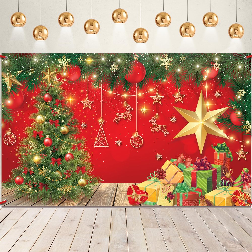 KatchOn, XtraLarge Christmas Banner - 72x44 Inch, Red, Cloth Fabric, Includes Red Ribbon Roll - 20 Feet, Perfect for Christmas Decorations & Photography
