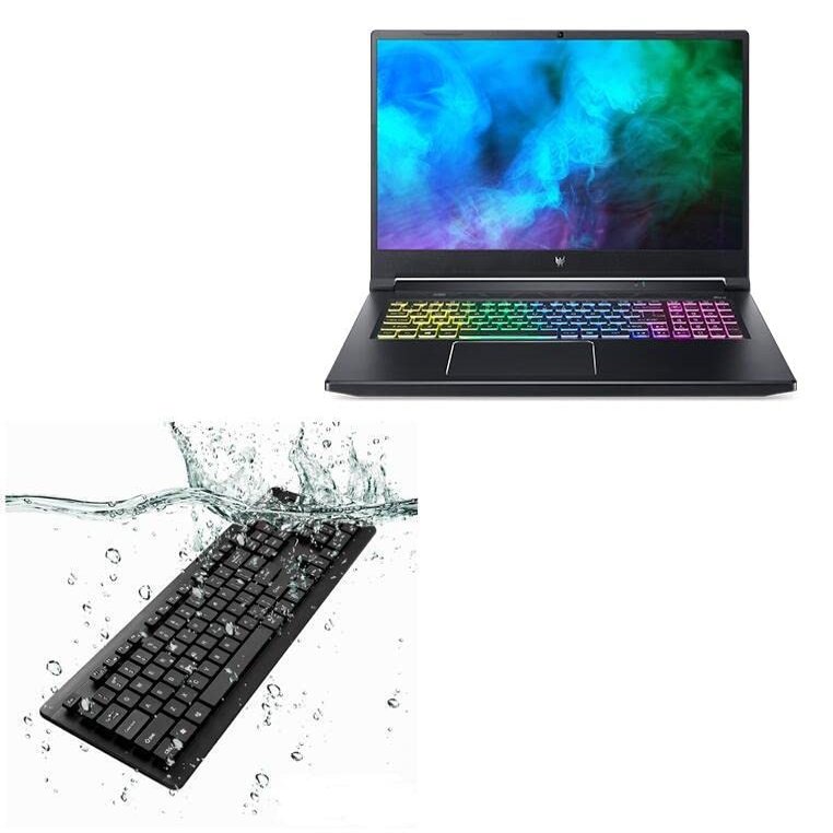 BoxWave Keyboard Compatible with Acer Predator Helios 300 (PH317-56) - AquaProof USB Keyboard, Washable Waterproof Water Resistant - Jet Black