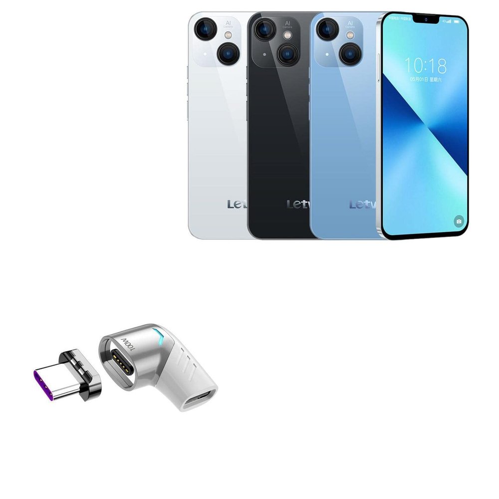 BoxWave Adapter Compatible with LeTV Y1 Pro - MagnetoSnap PD Angle Adapter, Magnetic Charging Connector Device Saver - Metallic Silver