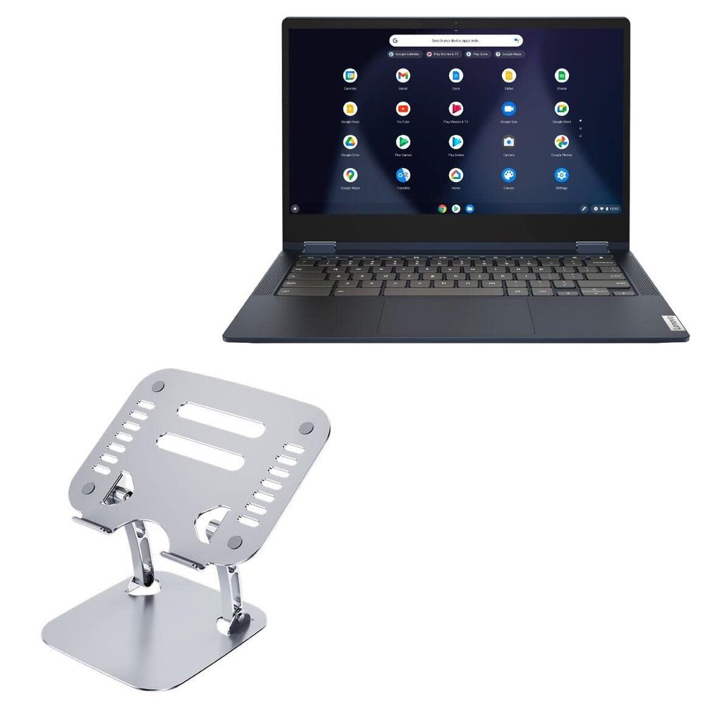 BoxWave Stand and Mount Compatible with Lenovo Flex 5i Chromebook (13 in - 82M7) - Executive VersaView Laptop Stand, Ergonomic Adjustable Viewing Angle Metallic Riser - Metallic Silver