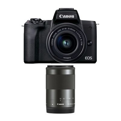 Canon EOS M50 Mark II (Black) + EF-M 15-45mm & EF-M 55-200mm is STM Bundle (Renewed)