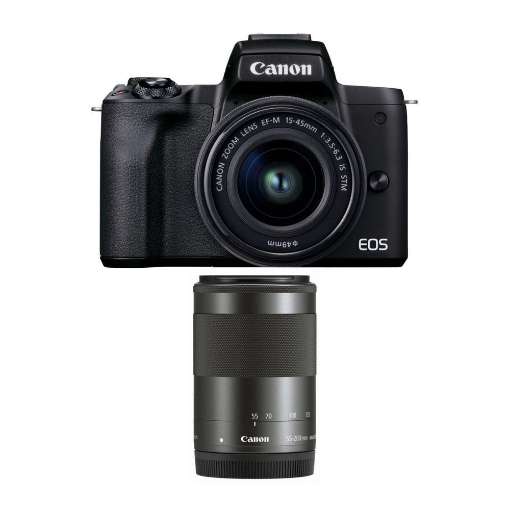 Canon EOS M50 Mark II (Black) + EF-M 15-45mm & EF-M 55-200mm is STM Bundle (Renewed)