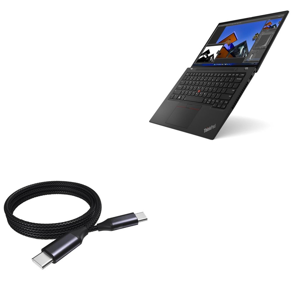 BoxWave Cable Compatible with Lenovo ThinkPad T14 (21AH) - DirectSync PD Cable (3ft) - USB-C to USB-C (100W), Type C Braided Charge and Fast Sync - Jet Black