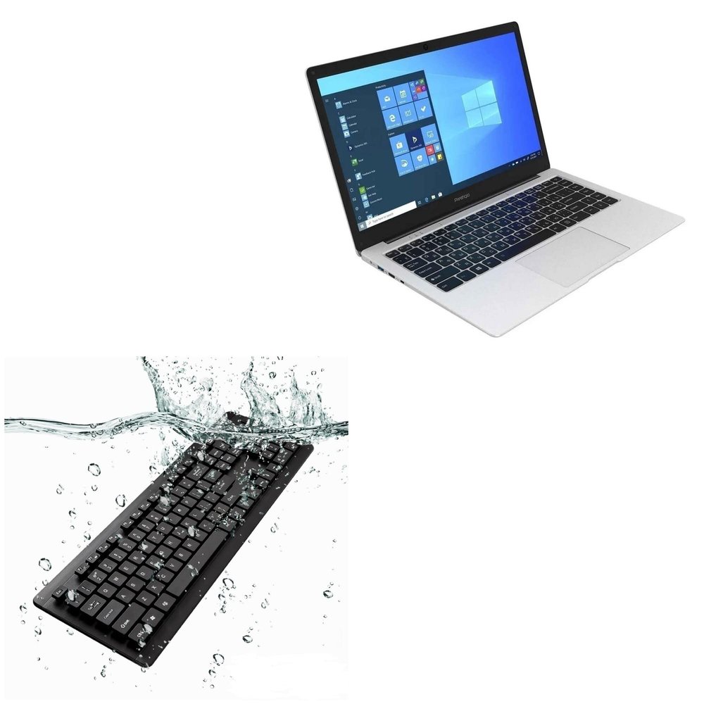 BoxWave Keyboard Compatible with Prestigio Smartbook 141 C6 - AquaProof USB Keyboard, Washable Waterproof Water Resistant - Jet Black