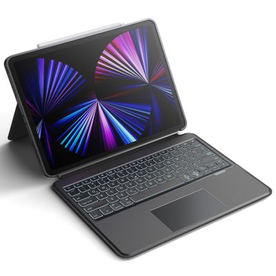 Dracool Magnetic Detachable for iPad Pro 12.9 Case with Keyboard Multi-Touch Trackpad 7-Color Backlit Pencil Holder Wireless Keyboard with Kickstand for iPad Pro 12.9 2022 6th/5th/4th/3rd Gen, Gray