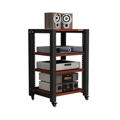 FACMAS Speaker Bracket/Speakers Holder Audio Stand Roller TV Stand Media Components Multi-Layer Audio Stand Speaker Stand 2/3/4 Layer (Teak Color) Heavy Duty Speaker Stand (Size : S3)