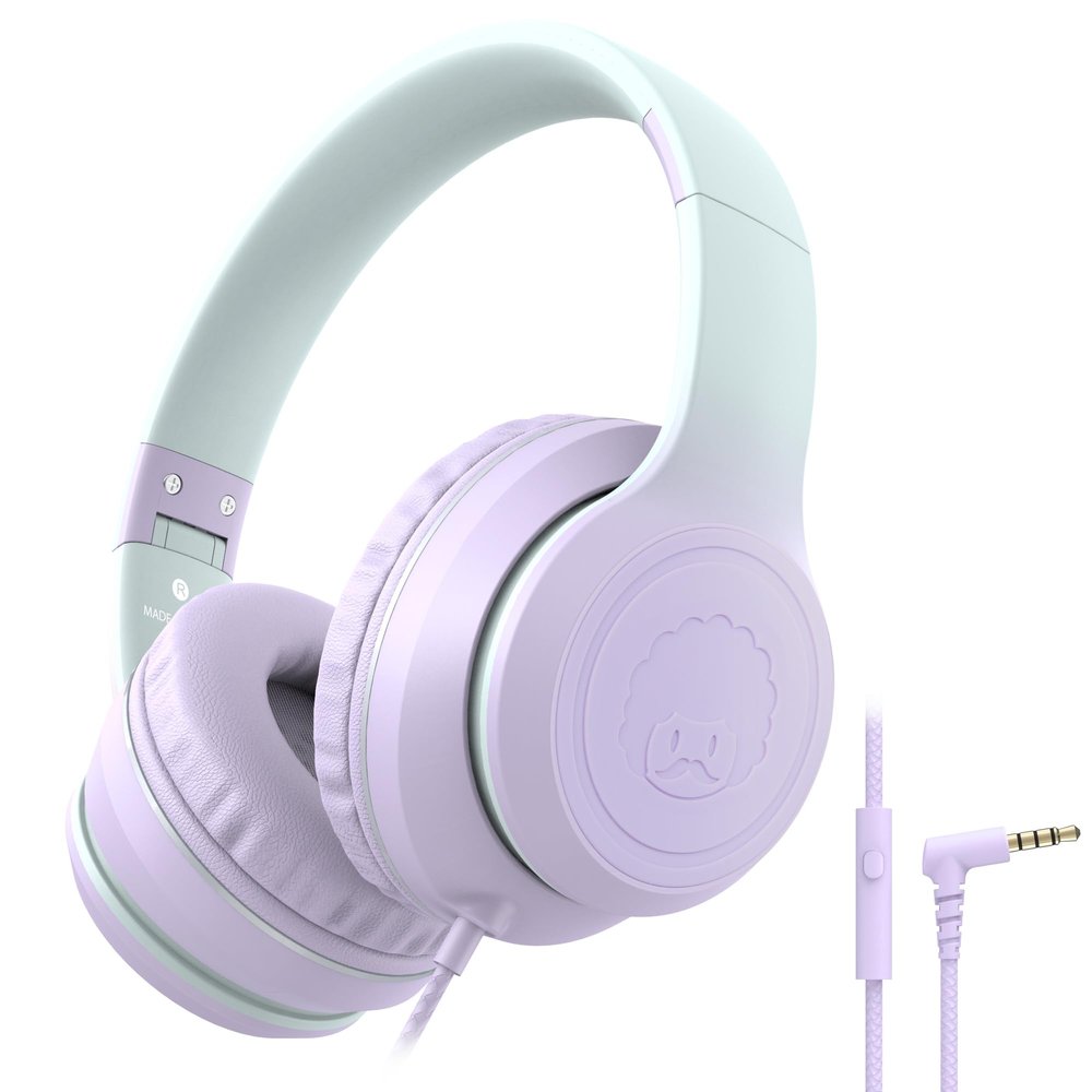 rockpapa L22 Wired Headphones for Kids Girls Boys Women with Microphone, Foldable Stereo 3.5mm Corded Headphones for School Classroom Chromebooks Computer Laptop Phone Airplane (Purple)