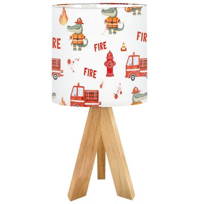 OEPWQIWEPZ Tripod Bedside Desk Table Lamp Watercolor Hand Drawn Seamless Childish Cute Firetrucks Flame Wood Nightstand Lamp with Linen Fabric Shade for Nursery Bedroom Living Room Kids Room