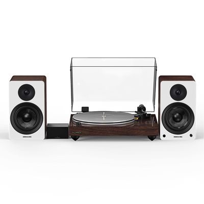 Fluance Reference RT85N High Fidelity Vinyl Turntable (Natural Walnut), PA10 Phono Preamp, Ai41 Powered 5" Bookshelf Speakers (White Walnut), Nagaoka MP-110 cartridge, 90W Class D Amplifier, Bluetooth