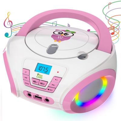 TinyGeeks Tunes Kids Boombox CD Player for Children + FM Radio + Includes Batteries - Pink CD Player with Speakers for Toddlers