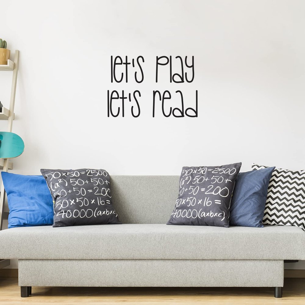 Vinyl Wall Art Decal - Let's Play Let's Read - 17" x 25" - Modern Fun Lovely Inspirational Sticker for Kids Room Toddlers Nursery Playroom Kindergarten Classroom Daycare Playground Decor (Black)