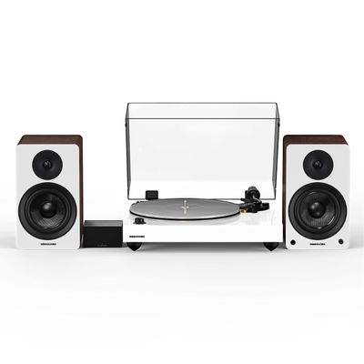 Fluance Reference RT85N High Fidelity Vinyl Turntable (White), PA10 Phono Preamp, Ai41 Powered 5" Bookshelf Speakers (White Walnut), Nagaoka MP-110 Cartridge, 90W Class D Amplifier, Bluetooth