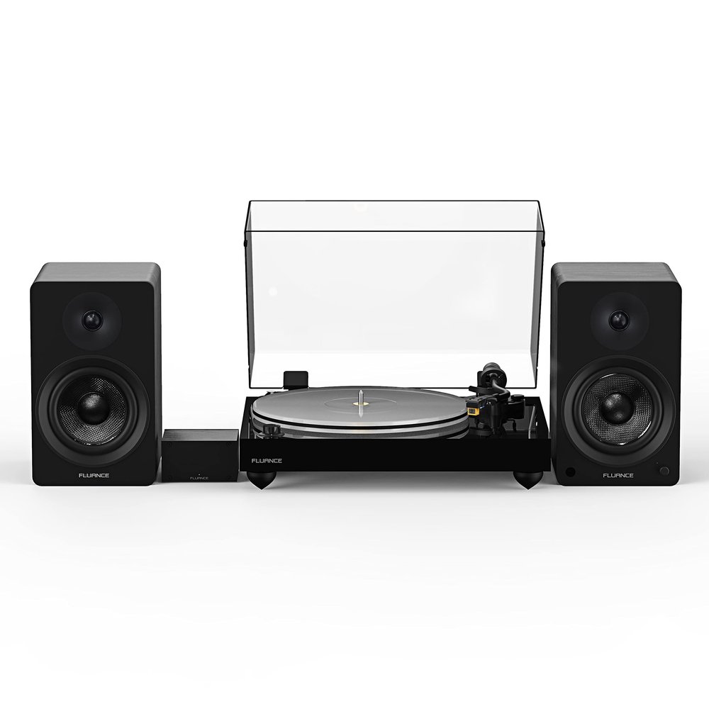 Fluance Reference RT85N High Fidelity Vinyl Turntable (Piano Black), PA10 Phono Preamp and Ai41 Powered 5" Bookshelf Speakers (Black Ash), Nagaoka MP-110 Cartridge, 90W Class D Amplifier, Bluetooth