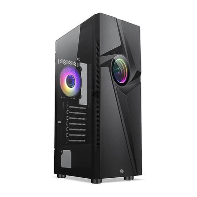 Bgears b-Vortex-RGB Gaming PC ATX case with Optical Illusion Effect ARGB Front Panel, Tempered Glass Side. 1 x USB3.0, Include a 1 x PWM 120mm b-ARGB Vortex Fans. Support up to EATX Board, Black