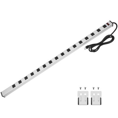 16 Outlet Plugs Heavy Duty Metal Power Strip, Aluminum Workshop Socket with 10 FT Long Cord and Power Switch. 15A, 125V, 1875W Silver