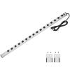 16 Outlet Plugs Heavy Duty Metal Power Strip, Aluminum Workshop Socket with 10 FT Long Cord and Power Switch. 15A, 125V, 1875W Silver view 1