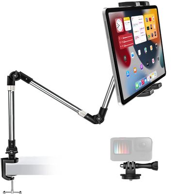 Aluminum Tablet Holder for Desk Clamp 360 iPad Mount, 35" Adjustable Arm Tablet Stand for Bed, Webcam Camera Clip for iPad Pro Air Mini, Galaxy Tab, Z Fold, Fire, Switch, iPhone, Gopro, 4-13" Devices