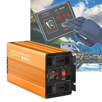 TOOJUN 1000W Inverter 12V/24V to 110V Car Pure Sine Wave Power Inverter Converter with Remote Control and Dual Voltage Intelligent Identification for Home,12V-110V