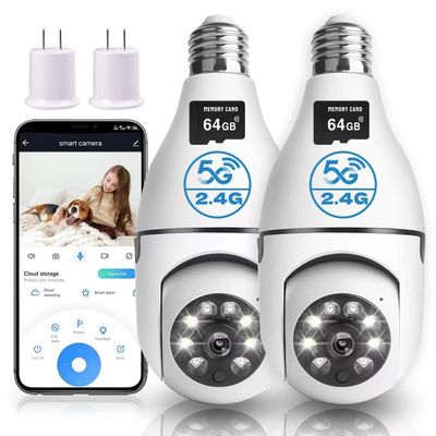 DUDUBOBBY 2Pcs Light Bulb Camera, 1080P Security Camera Home Wireless 5&2.4GHz WiFi Motion Auto Tracking 360 Degree Smart Surveillance with Detection Alarm Night Vision (Included 64G SD Card), (E27)
