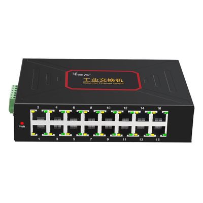DIEWU 16 Ports Industrial-Grad Ethernet Switches DC12~58V 10/100Mbps DIN Rail Type RJ45 Network Switch Support