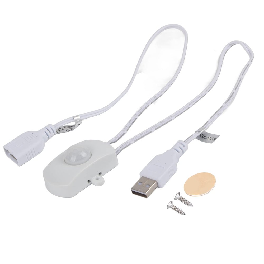 2A Mini PIR Infrared Motion Sensor DC 5-24V, Motion Activated LED Strip Lighting Detector with USB Interface for Automatic Lighting, White
