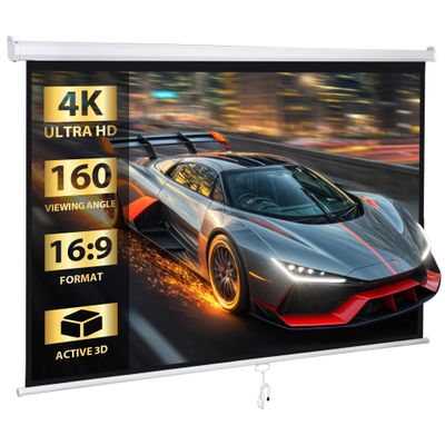 SUPER DEAL 80'' 16:9 HD Projection Screen Foldable Anti-Crease Portable Projector Movie Screen Manual Pull Down for Home Theater Presentation Education Outdoor Indoor Public Display