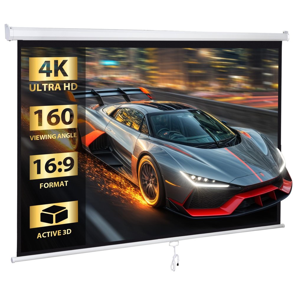 SUPER DEAL 80'' 16:9 HD Projection Screen Foldable Anti-Crease Portable Projector Movie Screen Manual Pull Down for Home Theater Presentation Education Outdoor Indoor Public Display