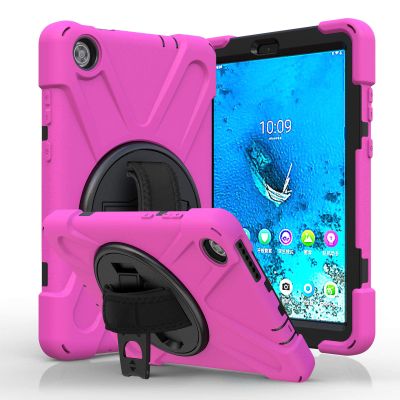 Case for Lenovo Tab M8 8" (3rd Gen) TB-8506F TB-8506X 2021, Military Grade 15ft Drop Tested Shockproof Protective Silicone Cover with 360 Rotating Stand and Hand Strap (Rose Red)