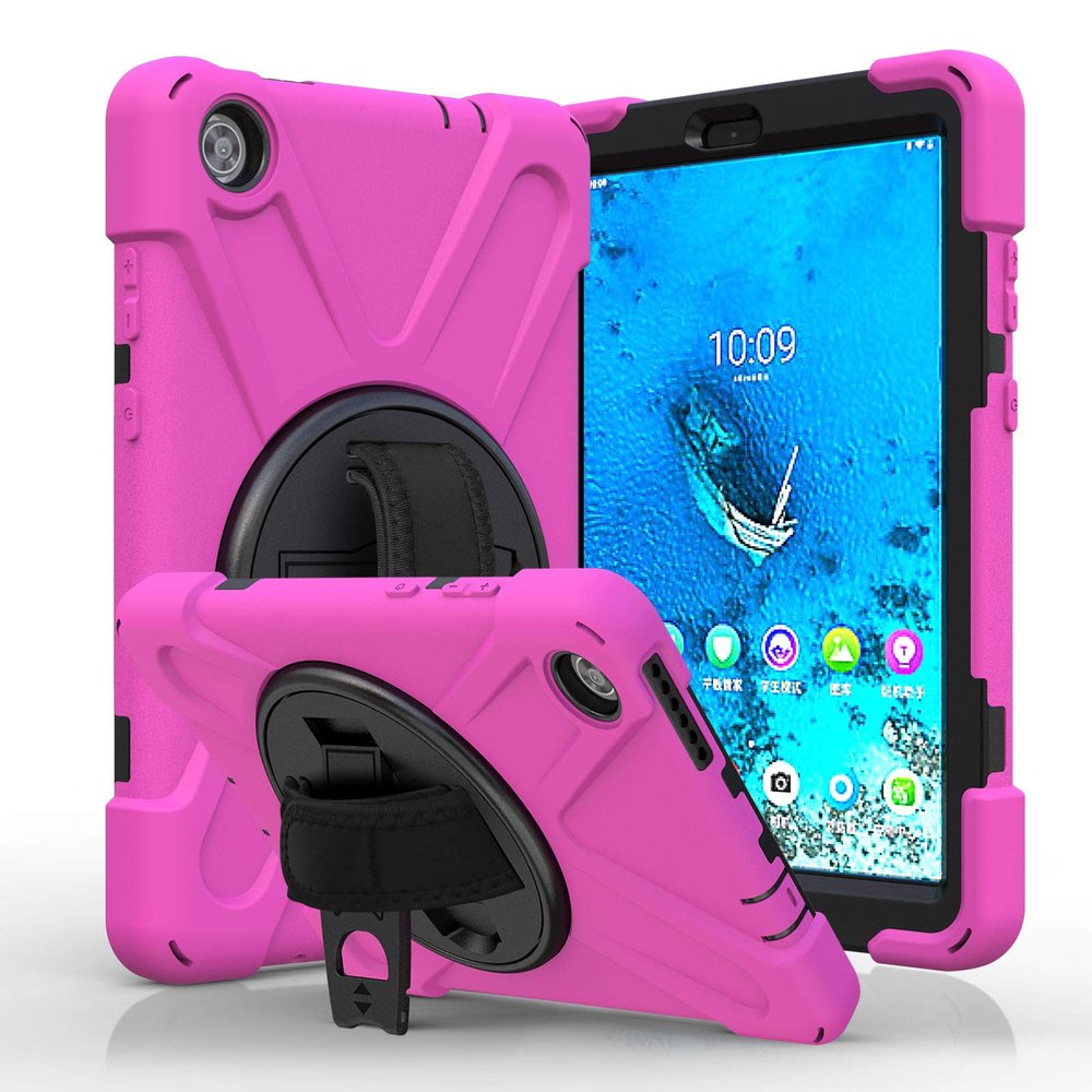 Case for Lenovo Tab M8 8" (3rd Gen) TB-8506F TB-8506X 2021, Military Grade 15ft Drop Tested Shockproof Protective Silicone Cover with 360 Rotating Stand and Hand Strap (Rose Red)