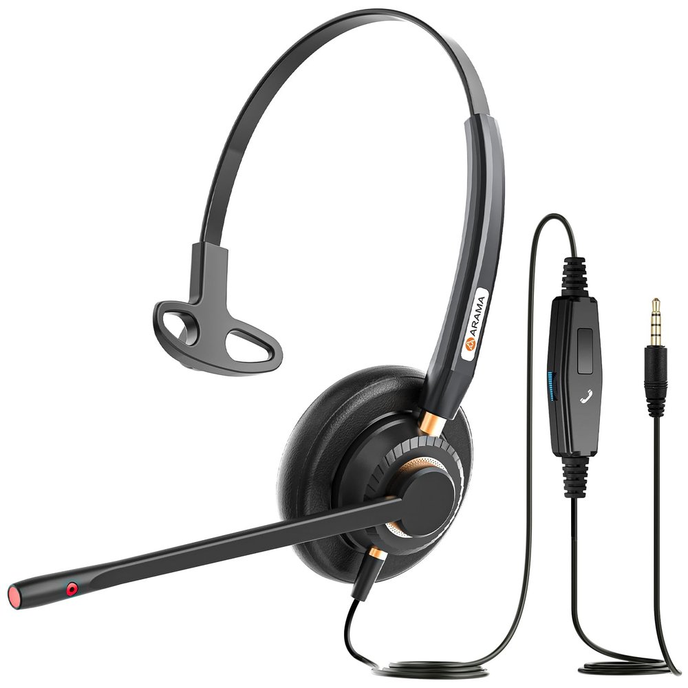 Arama Cell Phone Headset with Mic Noise Canceling, 3.5mm Wired Headset for iPhone Samsung PC iPad, Computer Headset for Skype for Business Office, Clear Chat, Universal Connection (A800MP)